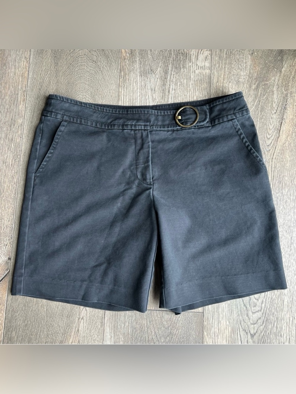 TRINA TURK Black Wash Flat Front Buckle Shorts Size 10